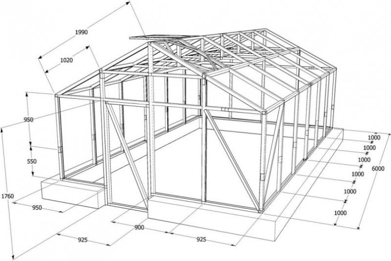 Чертеж теплицы с откидным верхом