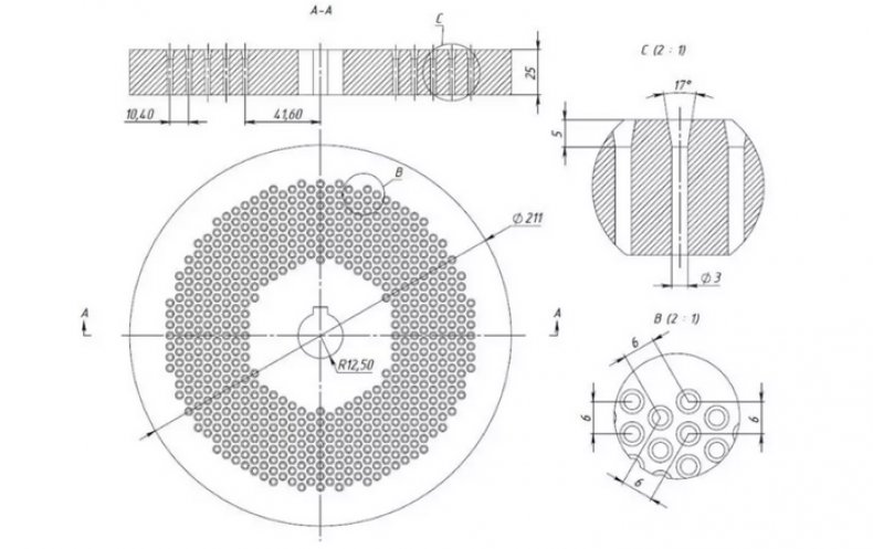 Чертеж матрицы для гранулятора
